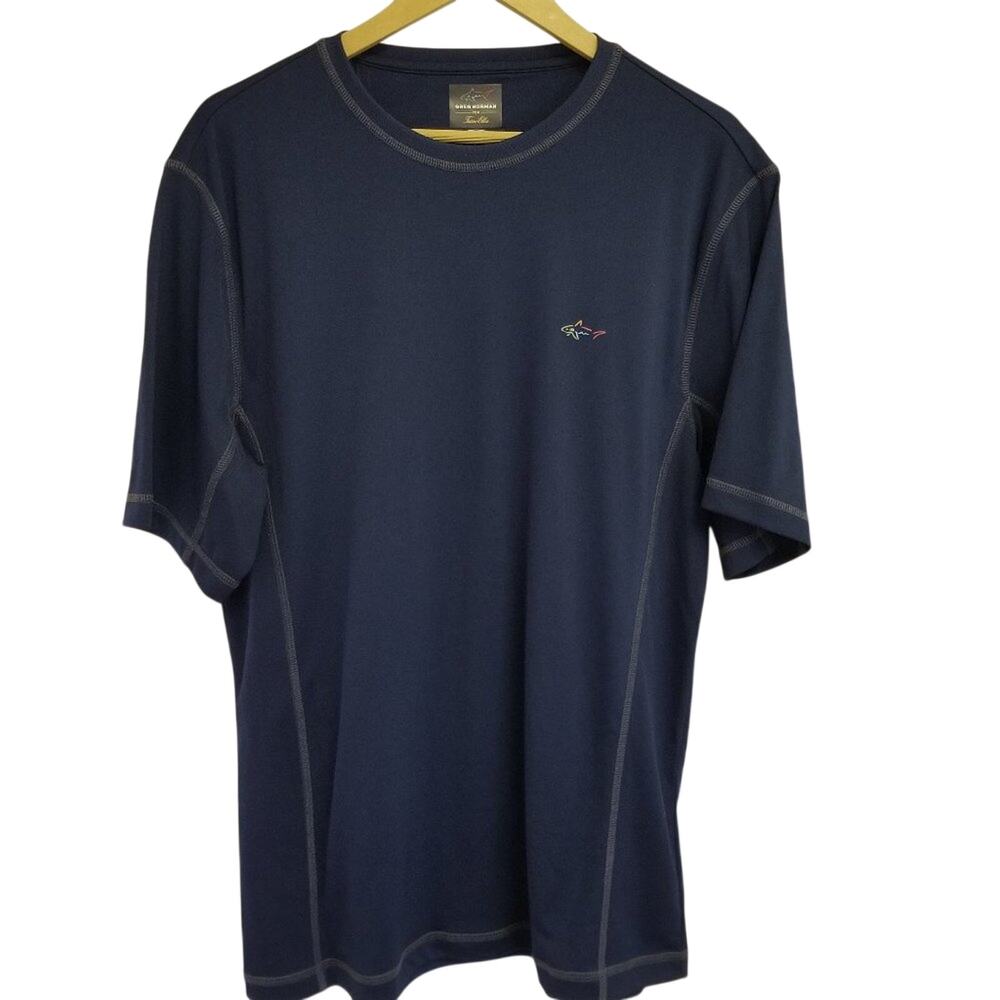 Greg Norman for Tasso Elba Dark Blue Play Dri Detailed Tee Shirt  Large